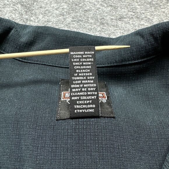 Harley Davidson Shirt Mens XL Black‎ Willie G Flaming Skull Embroidered Rayon - Picture 9 of 10